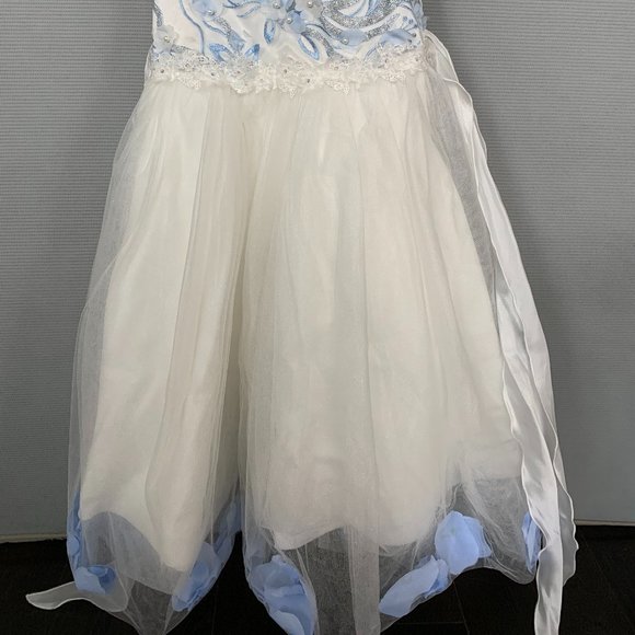 Blue Satin Floral Gown Size 6-7 - Picture 2 of 2